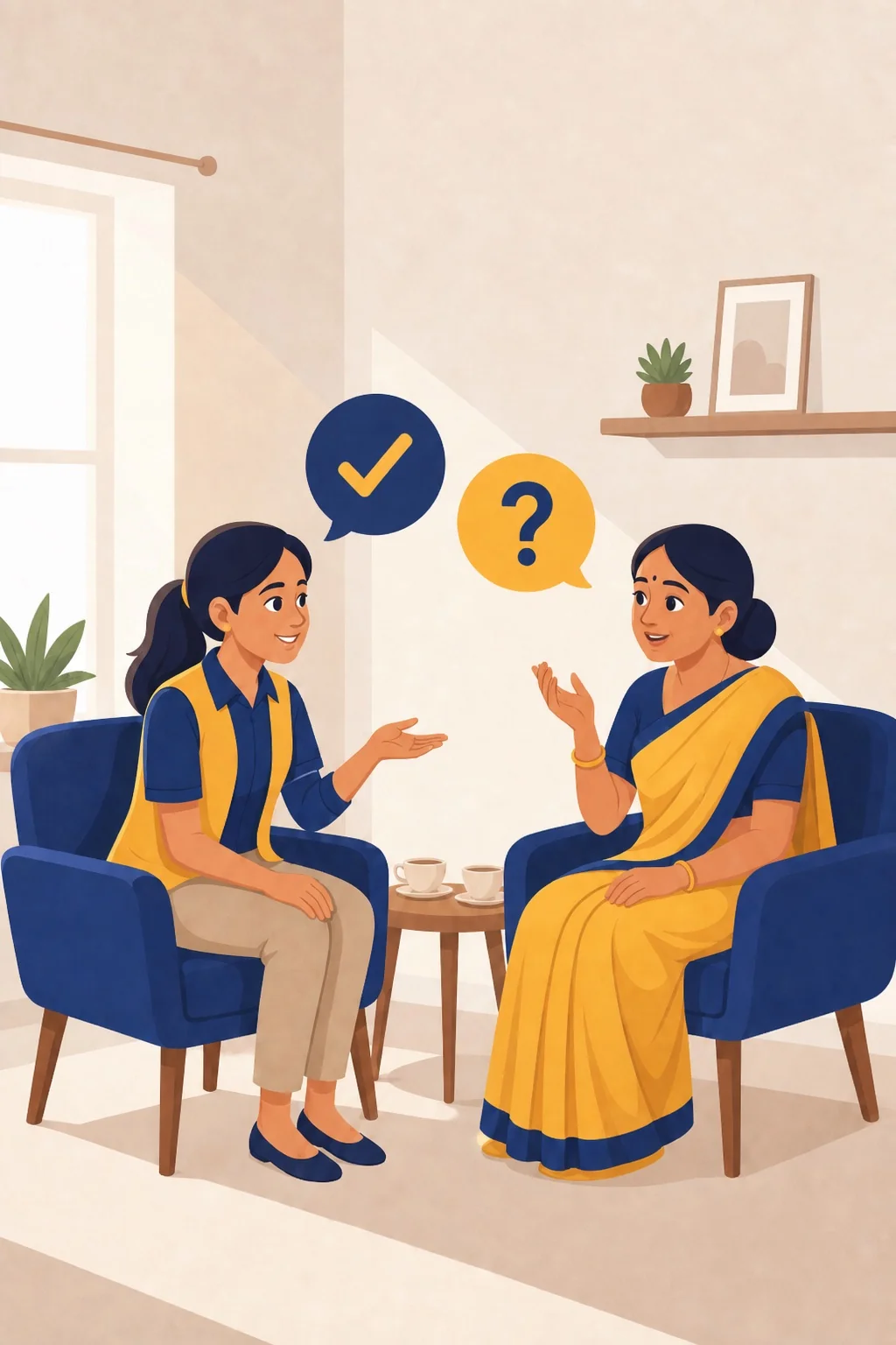 Tutor answering a parent’s questions about tuition fees in a calm one-to-one conversation